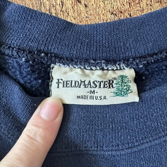 Vintage Fieldmaster Wolf Graphic Sweatshirt Navy Blue Cotton Blend Size M - Picture 2 of 6